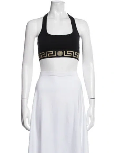 Pre-owned Versace Graphic Print Halterneck Sports Bra In White