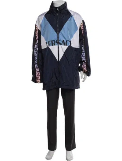 Pre-owned Versace Graphic Print Jacket W/ Tags In Blue