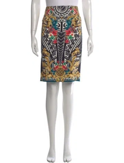 Pre-owned Versace Graphic Print Knee-length Skirt In Black