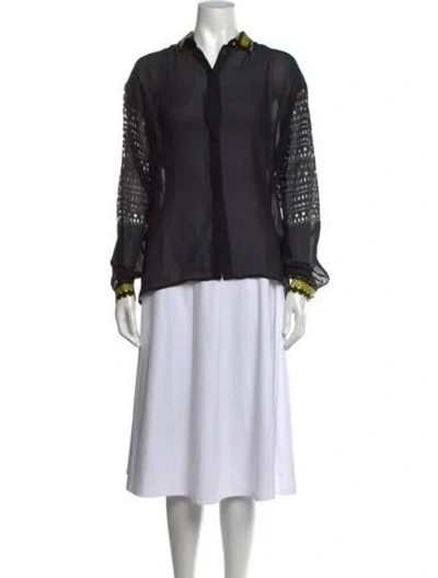 Pre-owned Versace Graphic Print Long Sleeve Blouse In Black/yellow
