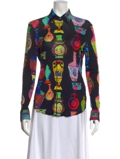 Pre-owned Versace Graphic Print Long Sleeve Blouse In Multi