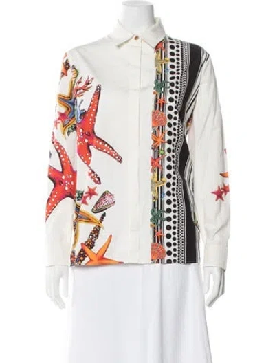 Pre-owned Versace Graphic Print Long Sleeve Button-up Top In White