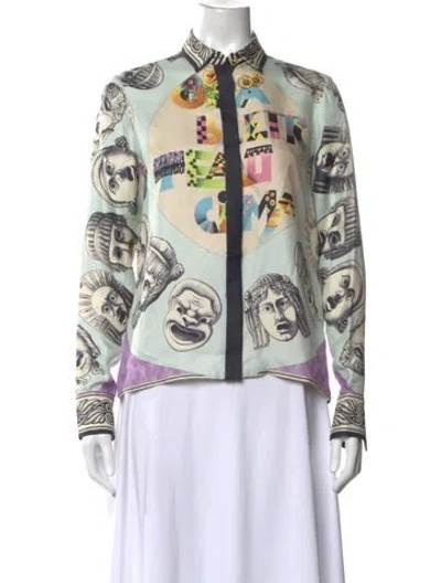 Pre-owned Versace Graphic Print Long Sleeve Button-up Top In White