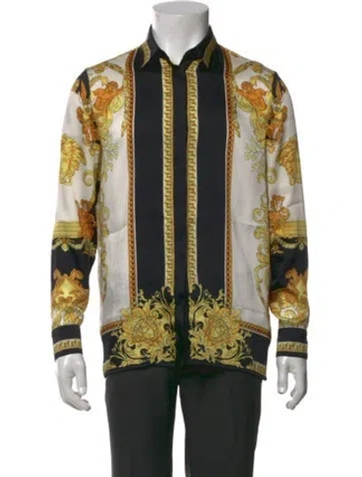 Pre-owned Versace Graphic Print Long Sleeve Dress Shirt In Black