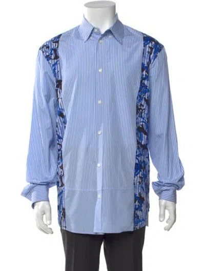 Pre-owned Versace Graphic Print Long Sleeve Dress Shirt In Blue