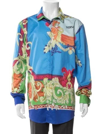 Pre-owned Versace Graphic Print Long Sleeve Shirt In Blue