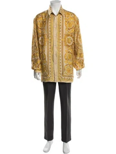 Pre-owned Versace Graphic Print Long Sleeve Shirt In Gold/yellow