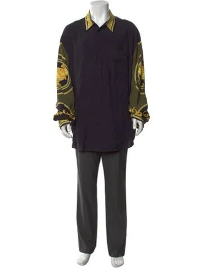 Pre-owned Versace Graphic Print Long Sleeve Shirt W/ Tags In Blue
