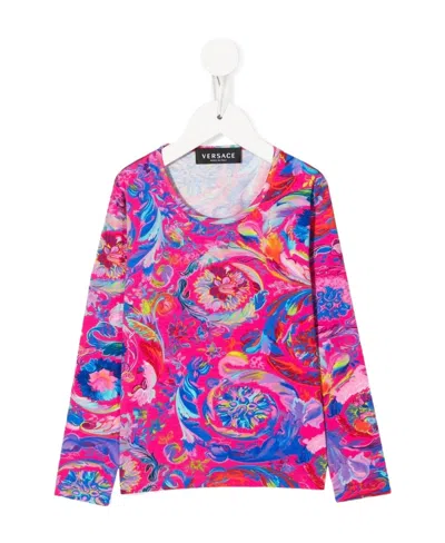 Versace Graphic Print Long Sleeve Top In Pink