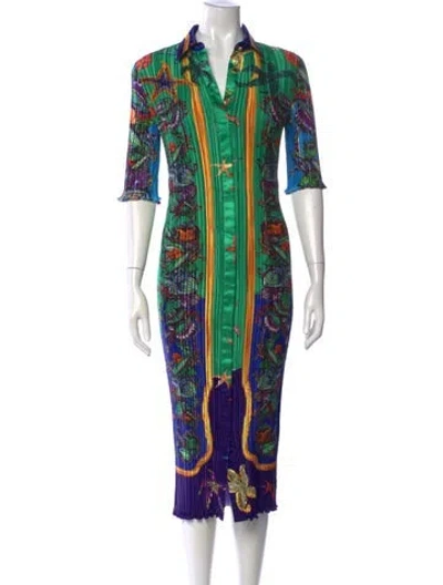 Pre-owned Versace Graphic Print Midi Length Dress In Green