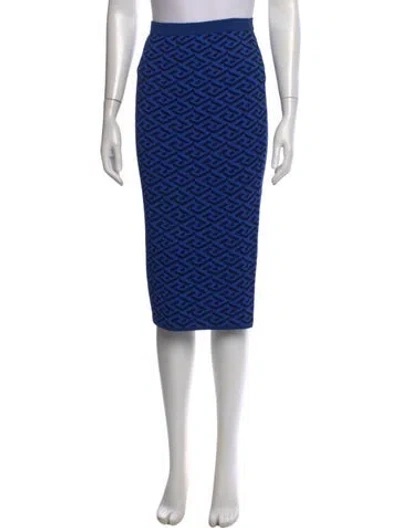 Pre-owned Versace Graphic Print Midi Length Skirt In Blue