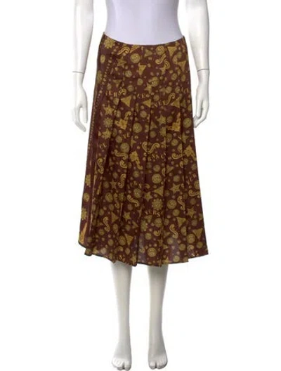 Pre-owned Versace Graphic Print Midi Length Skirt W/ Tags In Brown