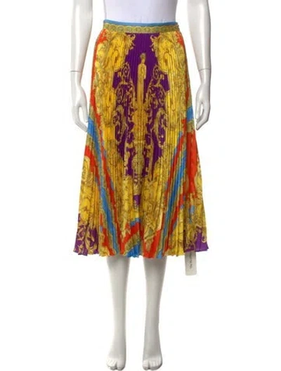 Pre-owned Versace Graphic Print Midi Length Skirt In Yellow
