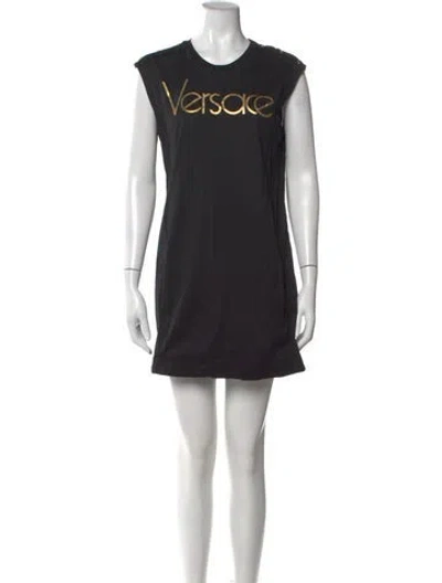Pre-owned Versace Graphic Print Mini Dress In Black