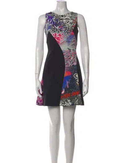Pre-owned Versace Graphic Print Mini Dress In Black