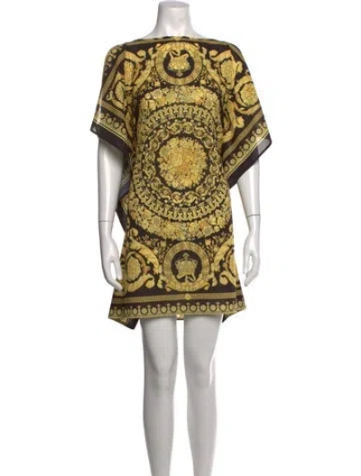 Pre-owned Versace Graphic Print Mini Dress In Black/yellow