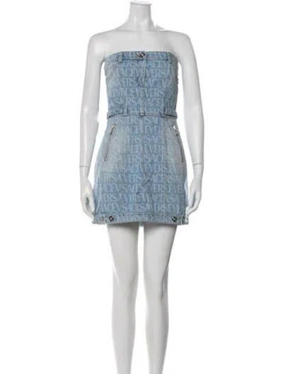 Pre-owned Versace Graphic Print Mini Dress In Blue