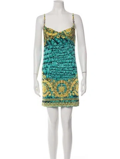 Pre-owned Versace Graphic Print Mini Dress In Blue