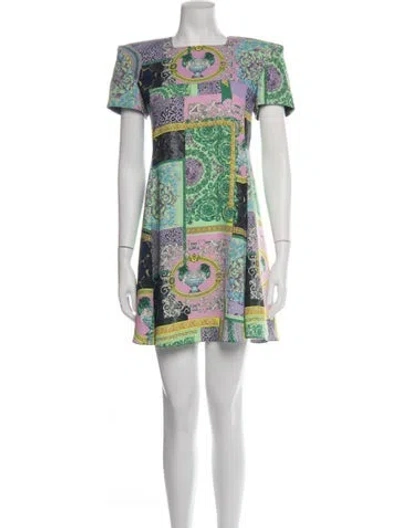 Pre-owned Versace Graphic Print Mini Dress In Green