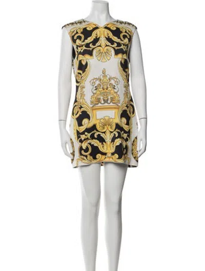 Pre-owned Versace Graphic Print Mini Dress In Neutrals