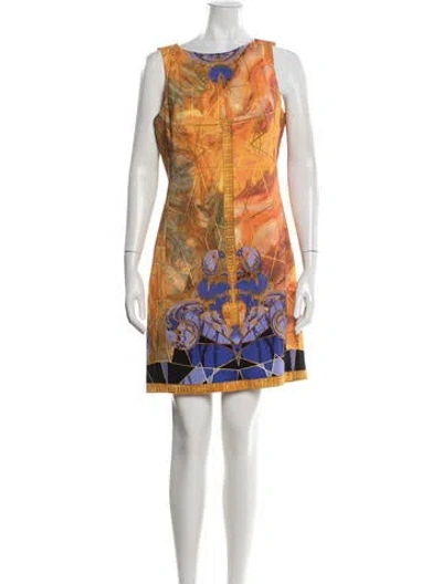 Pre-owned Versace Graphic Print Mini Dress In Orange