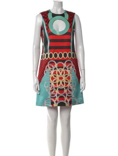 Pre-owned Versace Graphic Print Mini Dress W/ Tags In Red