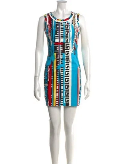 Pre-owned Versace Graphic Print Mini Dress In White