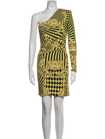 Pre-owned Versace Graphic Print Mini Dress In Yellow