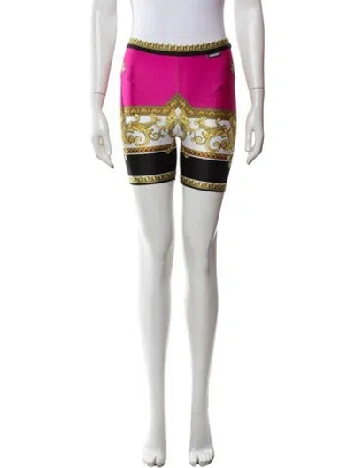 Pre-owned Versace Graphic Print Mini Shorts In Gold/pink