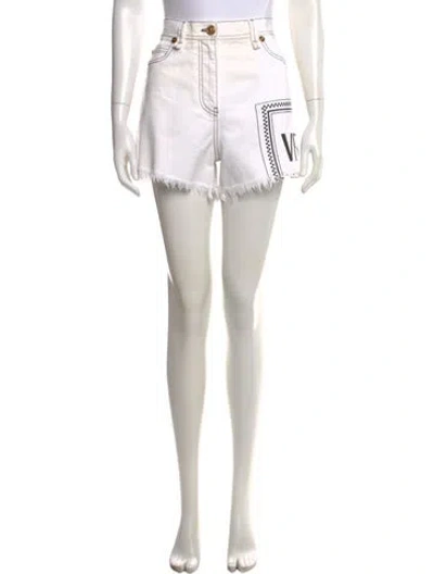 Pre-owned Versace Graphic Print Mini Shorts In White