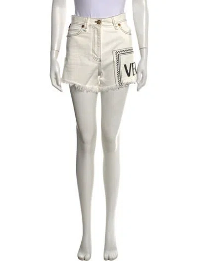 Pre-owned Versace Graphic Print Mini Shorts In White