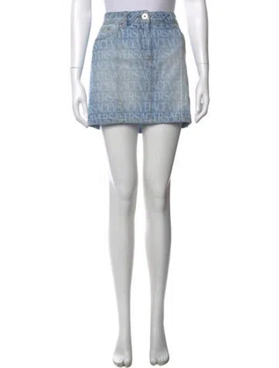 Pre-owned Versace Graphic Print Mini Skirt In Blue