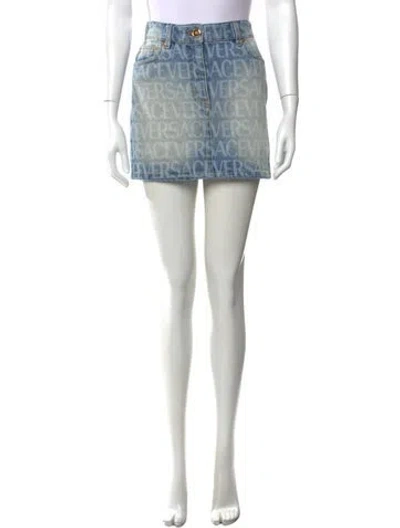Pre-owned Versace Graphic Print Mini Skirt In Blue
