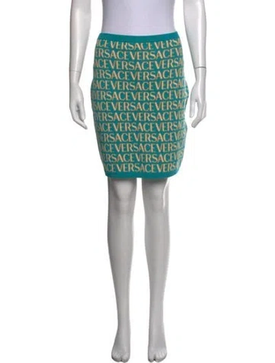 Pre-owned Versace Graphic Print Mini Skirt In Blue