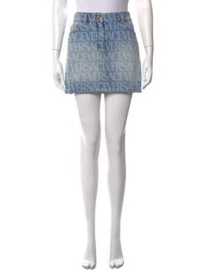 Pre-owned Versace Graphic Print Mini Skirt In Blue