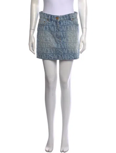 Pre-owned Versace Graphic Print Mini Skirt In Blue