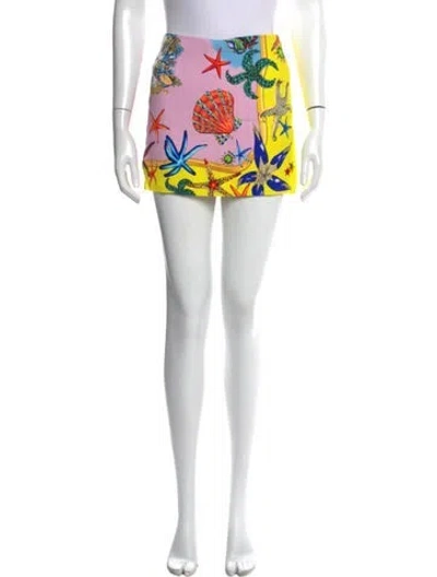 Pre-owned Versace Graphic Print Mini Skirt In Yellow