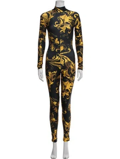 Pre-owned Versace Graphic Print Mock Neck Jumpsuit W/ Tags In Black
