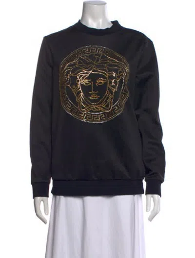 Pre-owned Versace Graphic Print Mock Neck Sweatshirt In Black