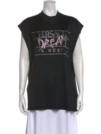 Pre-owned Versace Graphic Print Mock Neck T-shirt W/ Tags In Black