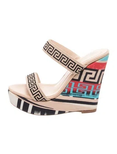 Pre-owned Versace Graphic Print Mules In Black/neutrals