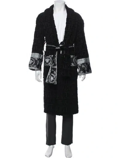 Pre-owned Versace Graphic Print Robe W/ Tags In Black/yellow