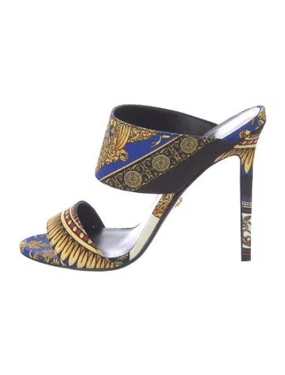 Pre-owned Versace Graphic Print Sandals In Blue/gold