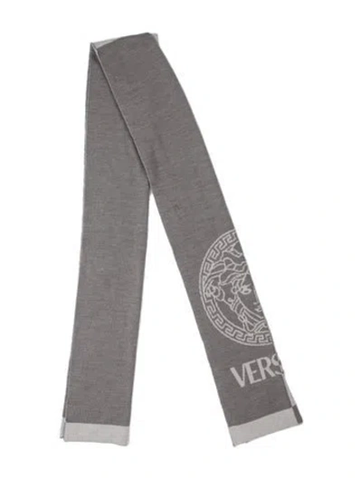 Pre-owned Versace Graphic Print Scarf In Grey