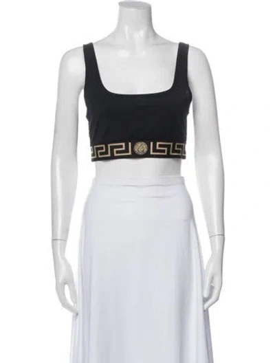 Pre-owned Versace Graphic Print Scoop Neck Crop Top In Black