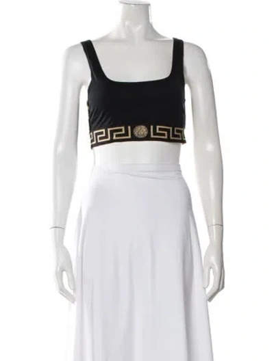 Pre-owned Versace Graphic Print Scoop Neck Sports Bra In Black