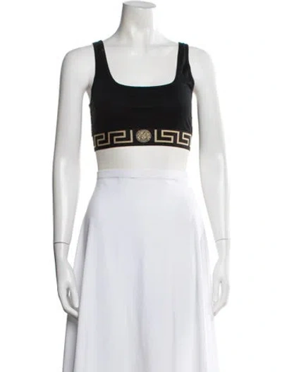 Pre-owned Versace Graphic Print Scoop Neck Sports Bra In Black