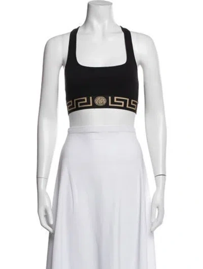 Pre-owned Versace Graphic Print Scoop Neck Sports Bra In Black
