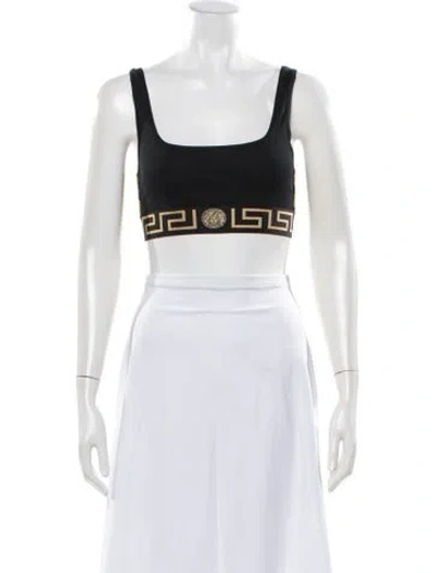 Pre-owned Versace Graphic Print Scoop Neck Sports Bra In Black
