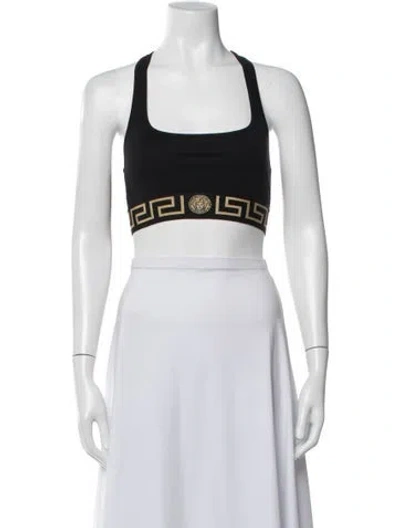 Pre-owned Versace Graphic Print Scoop Neck Sports Bra In Black